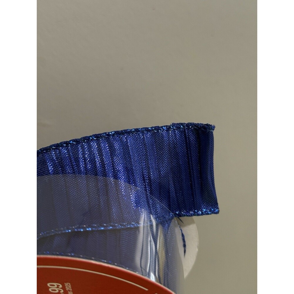 Jumbo 3 1.5" x 30 Ft Total 1.5 X 90 Ft Blue & Silver Wired Edged Ribbon - Picture 2 of 5